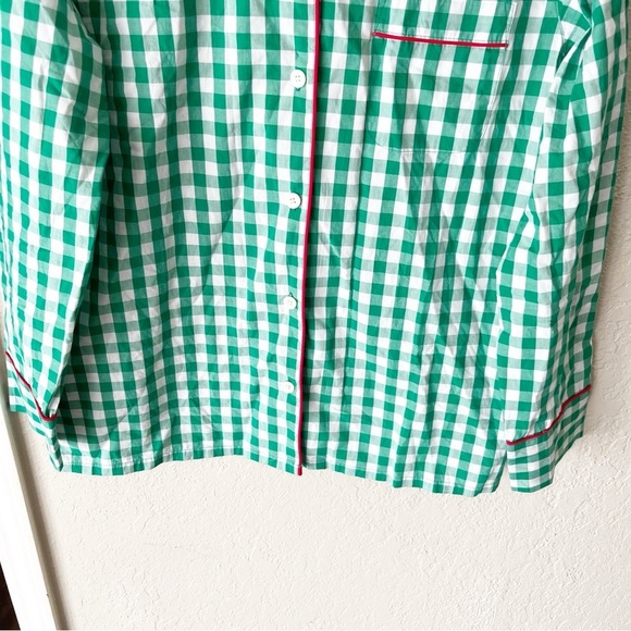 J. Crew Pajama Top Women's Small Vintage Green Gingham Emerald Ivory Christmas - Picture 4 of 7
